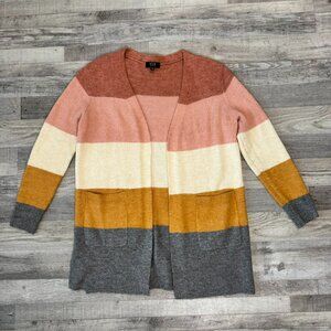 Modern Canvas Neutral Rainbow Stripe Open Front Cardigan Size Medium Soft E40